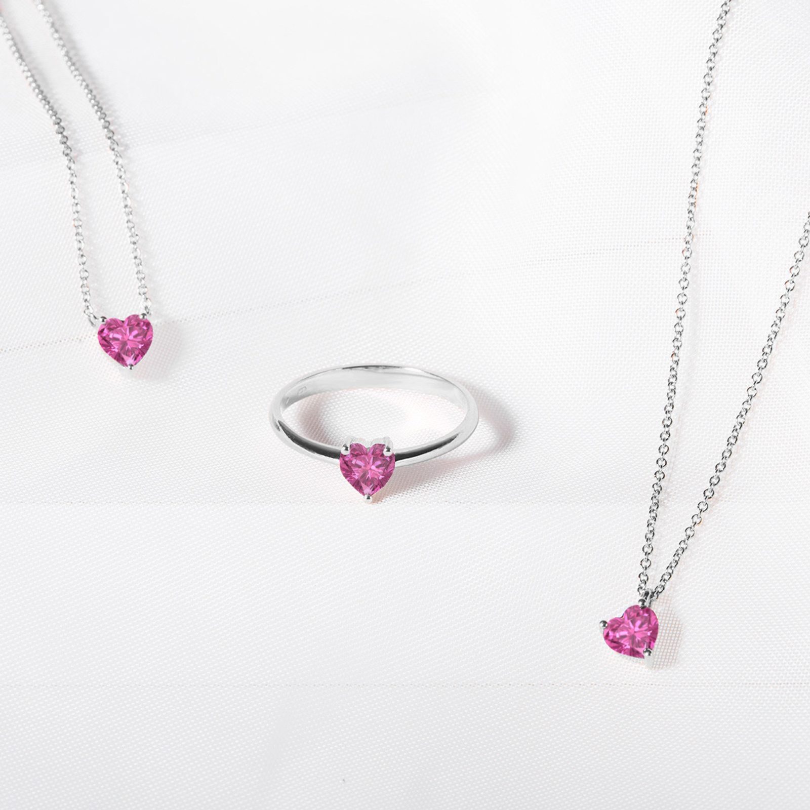 Heart Necklace with Pink Sapphire in White Gold | KLENOTA