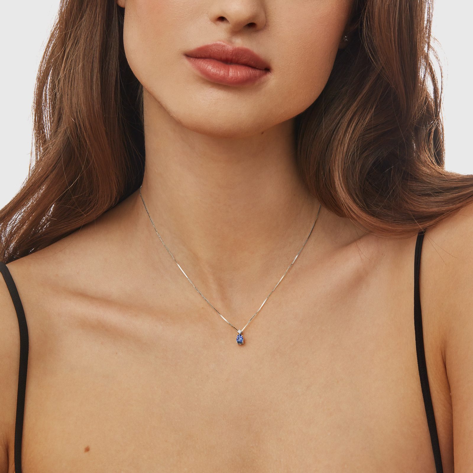 Pendentif En Or Blanc 9 Carats Avec Diamant 0,09 Ct Et Tanzanite - Dimensions 17x8mm - Neuf