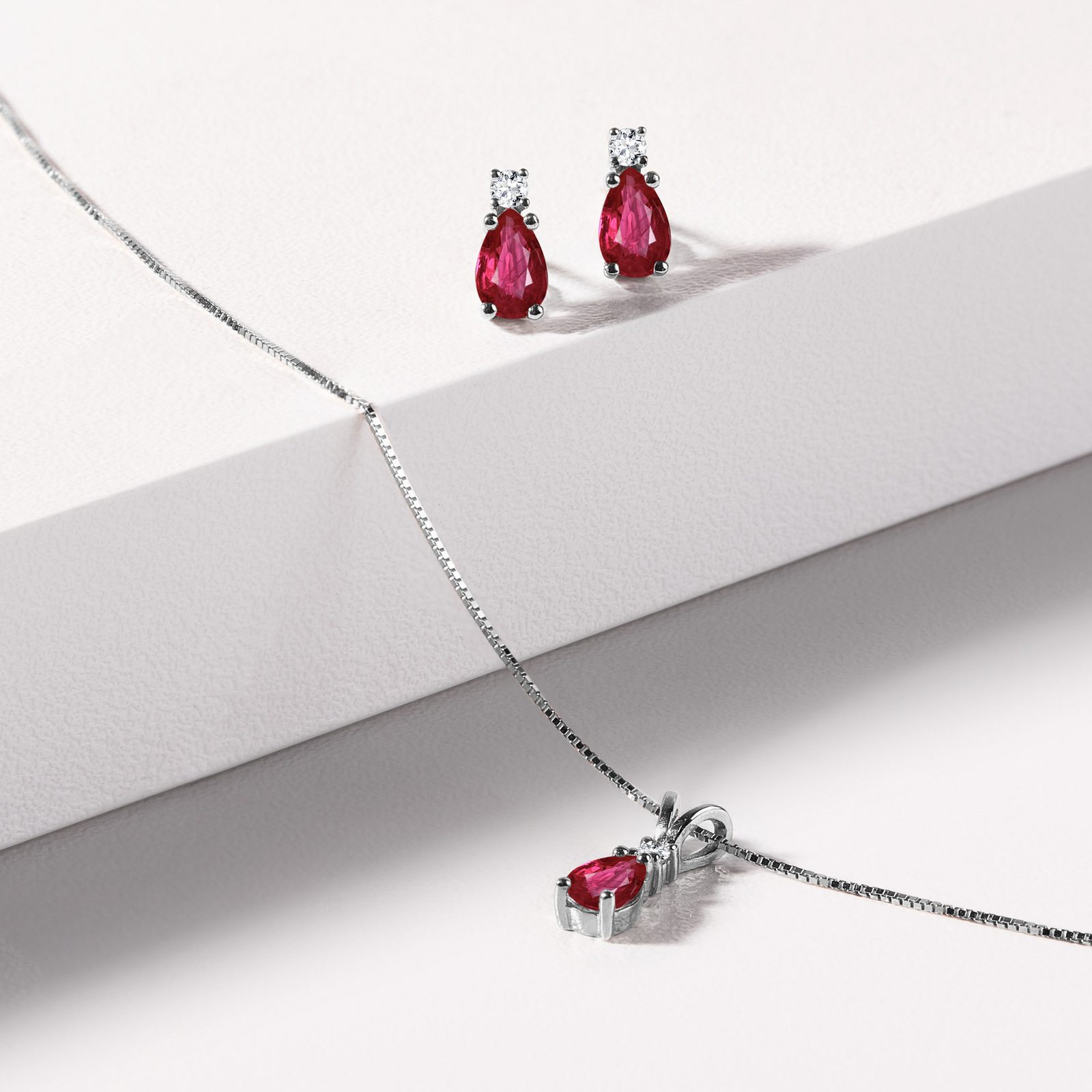 Ruby Pendant Necklace With Diamond Halo, 14K White Gold