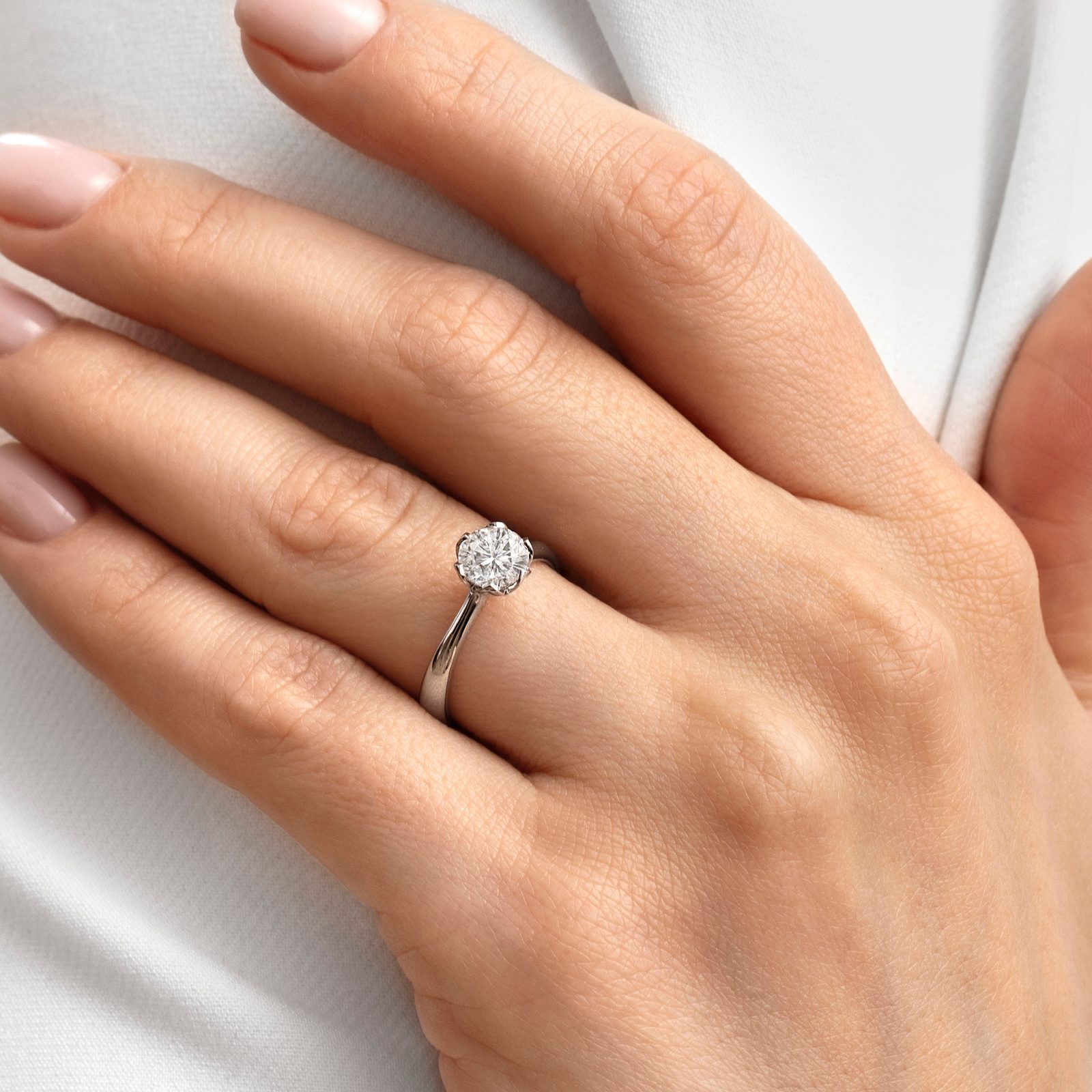 14K White Gold Flower Ring with 1 Ct Diamond