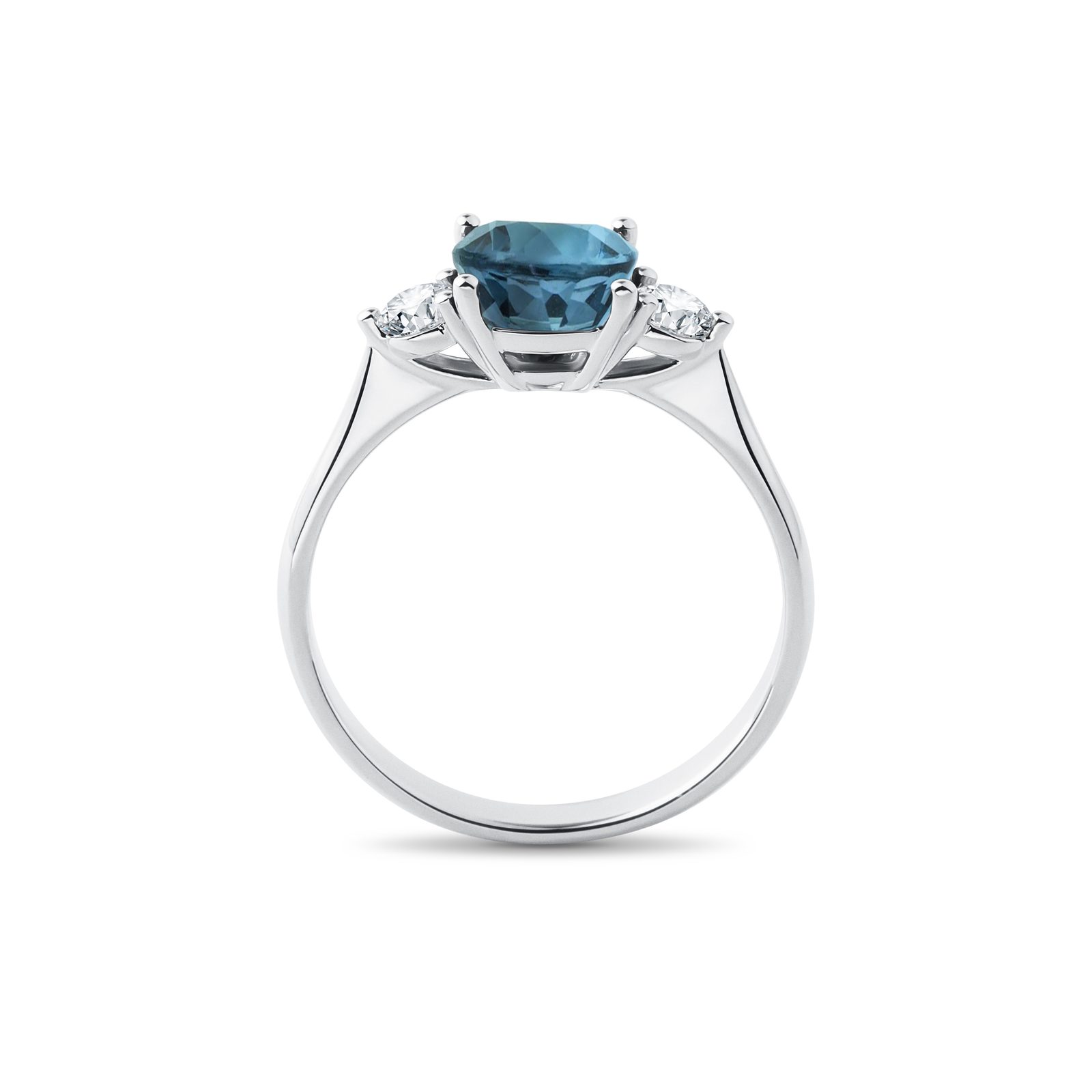 Bague En Or Blanc 18kt Avec Diamants Et Topaze Bleue London - Taille 14 1/2 - Carlo Raspagni