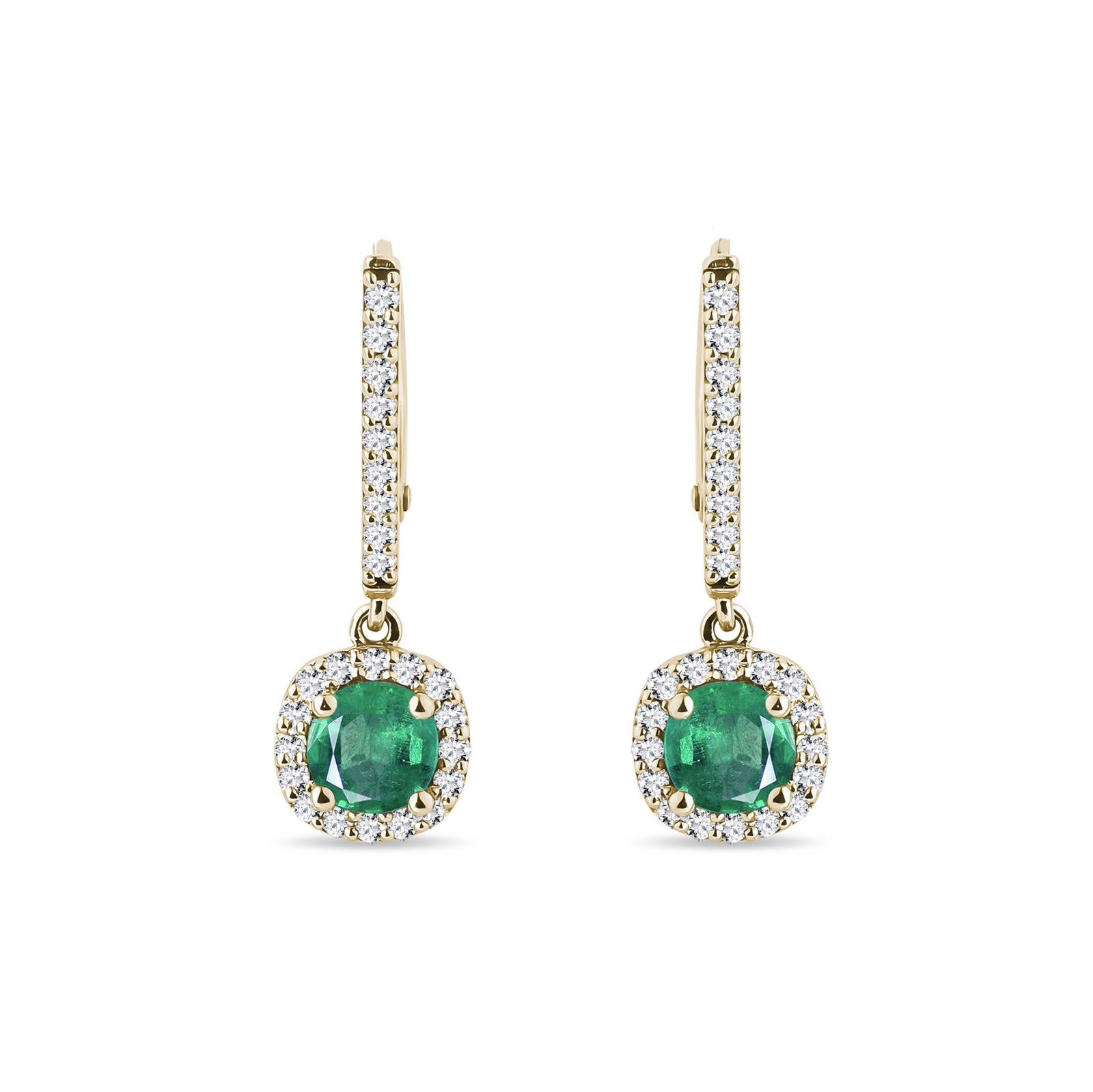 Brilliant Earrings with Emeralds in Yellow Gold | KLENOTA Brilliant Earrings with Emeralds in Yellow Gold | KLENOTA