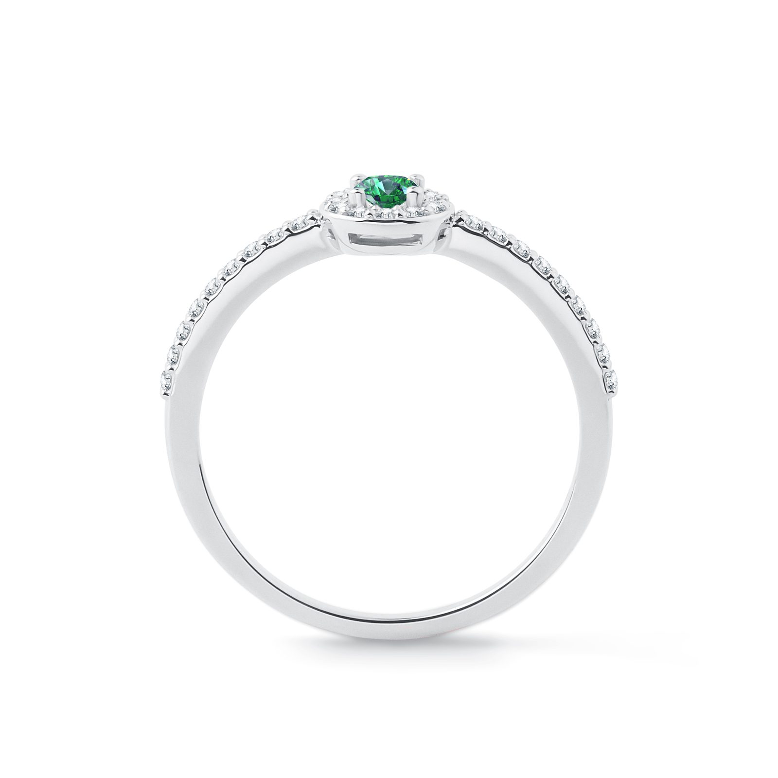Bague de fiancailles en or blanc avec emeraude et diamants KLENOTA