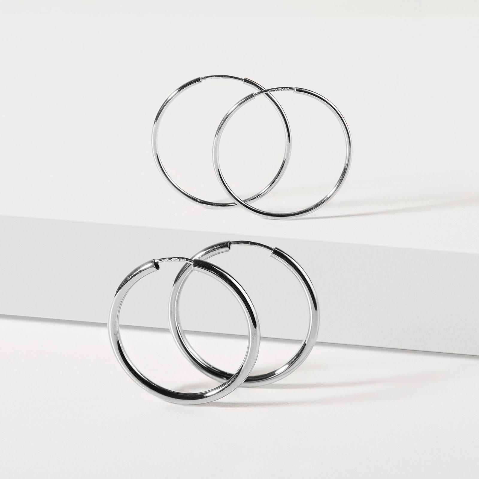 Eternity 9ct White Gold Small Faceted Creole Hoop Earrings