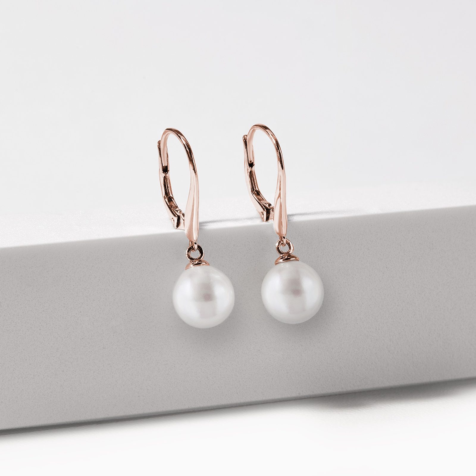 Rose Gold and small White Pearl newest short Drop Earrings