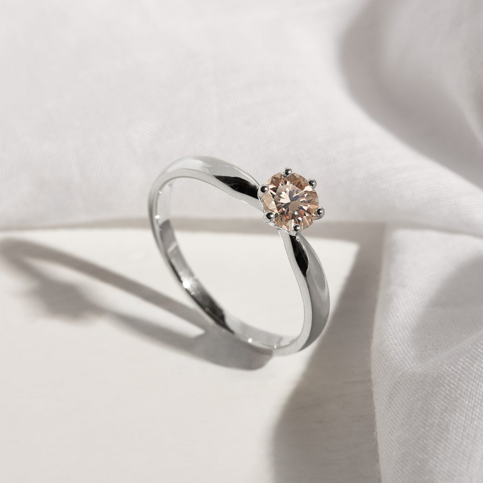 Half-carat Champagne Diamond Ring in White Gold | KLENOTA
