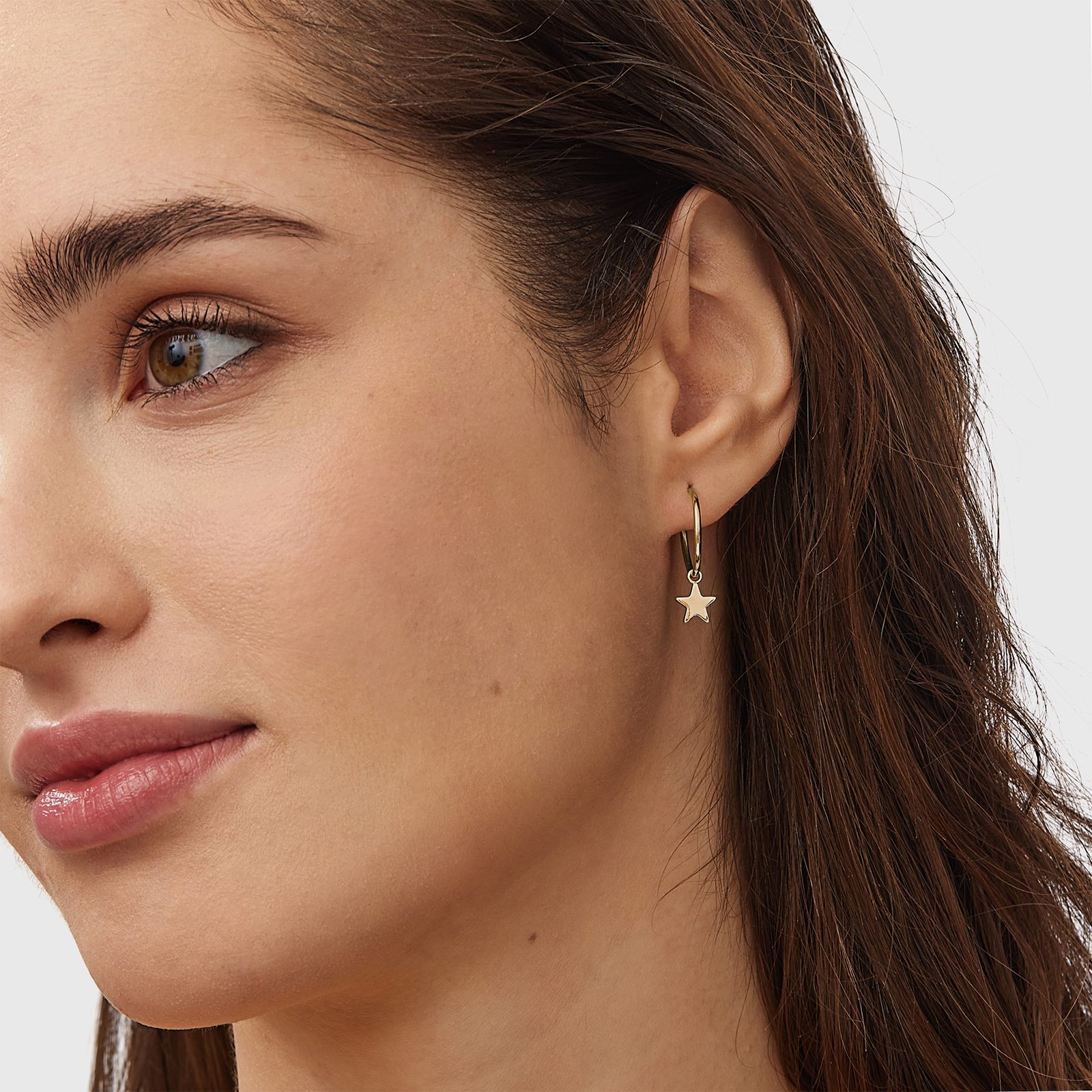 Single Hanging Star Hoop Earring in Yellow Gold | KLENOTA
