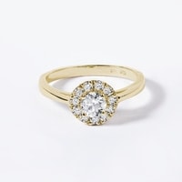 Diamantový HALO zásnubný prsteň v žltom zlate