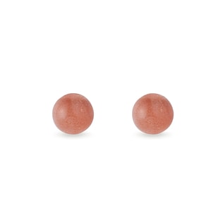 Round sunstone earrings in yellow gold