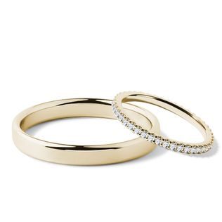 HIS AND HERS ETERNITY AND SHINY FINISH GOLD WEDDING RING SET - YELLOW GOLD WEDDING SETS - WEDDING RINGS