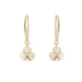 BOUCLES D'OREILLES PENDANTES EN OR ET DIAMANT - TRÈFLES - BOUCLES D'OREILLES POUR ENFANTS - BOUCLES D'OREILLES