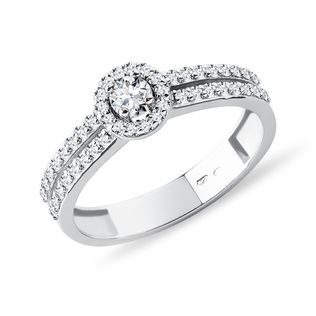 BAGUE HALO D'OR BLANC AVEC DIAMANTS - BAGUES DE FIANÇAILLES EN DIAMANT - BAGUES DE FIANÇAILLES