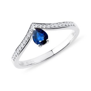 SAPPHIRE TEARDROP RING IN 14K WHITE GOLD - SAPPHIRE RINGS - RINGS