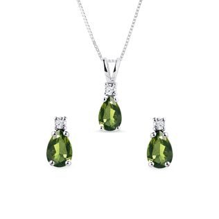 SCHMUCKSET MIT MOLDAVIT UND DIAMANTEN IN WEISSGOLD - SCHMUCK SETS EDELSTEINE - SCHMUCK