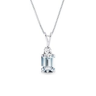 AQUAMARINE AND DIAMOND WHITE GOLD NECKLACE - AQUAMARINE NECKLACES - NECKLACES