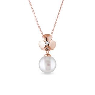 DIAMOND AND PEARL PENDANT IN ROSE GOLD - PEARL PENDANTS - PEARL JEWELLERY