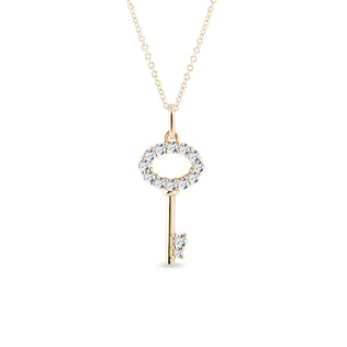 GOLD KEY PENDANT WITH DIAMONDS - DIAMOND NECKLACES - NECKLACES