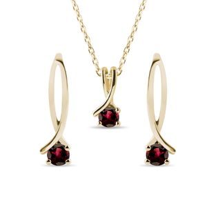 DOUBLE RIBBON GARNET JEWELRY SET IN YELLOW GOLD - JEWELRY SETS - FINE JEWELRY