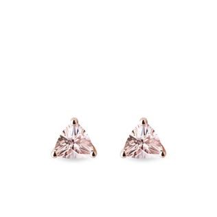 COLLIER EN OR ROSE AVEC MORGANITE TAILLE TRILLION - BOUCLES D'OREILLES EN MORGANITE - BOUCLES D'OREILLES