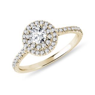 DOUBLE HALO DIAMOND RING IN YELLOW GOLD - DIAMOND ENGAGEMENT RINGS - ENGAGEMENT RINGS