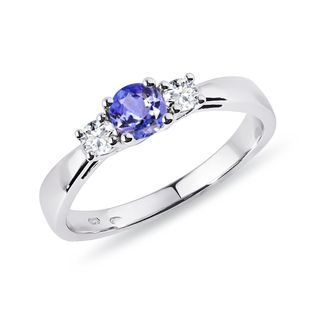 BAGUE D'OR BLANC AVEC TANZANITE ET BRILLANTS - BAGUES EN TANZANITE - BAGUES