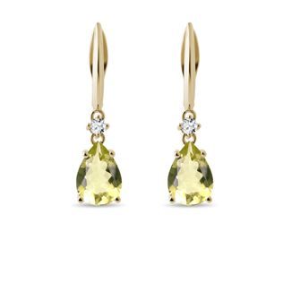ZLATÉ NÁUŠNICE S LEMON QUARTZ A BRILIANTMI - NÁUŠNICE DRAHOKAMY - NÁUŠNICE