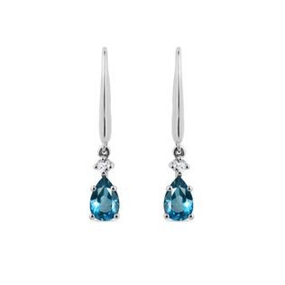 TOPAZ AND DIAMOND TEARDROP EARRINGS IN WHITE GOLD - TOPAZ EARRINGS - EARRINGS