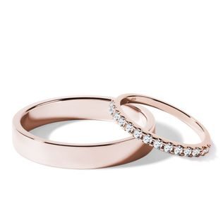 ALLIANCES EN OR ROSE AVEC BAGUE SEMI-ÉTERNITÉ - ENSEMBLE D’ALLIANCES EN OR ROSE - ALLIANCES DE MARIAGE