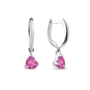 PINK SAPPHIRE HEART EARRINGS IN WHITE GOLD - SAPPHIRE EARRINGS - EARRINGS