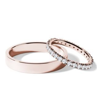HIS AND HERS ETERNITY AND SHINY FINISH ROSE GOLD WEDDING RING SET - ROSE GOLD WEDDING SETS - WEDDING RINGS