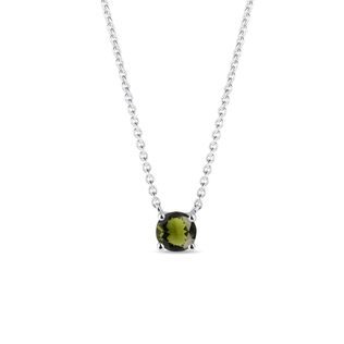 Green moldavite necklace in white gold