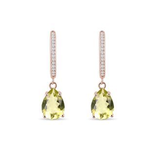 Lemon quartz and diamond earrings in rose gold