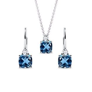 CUSHION CUT TOPAZ AND DIAMOND JEWELRY SET IN WHITE GOLD - GEMSTONE SETS - FINE JEWELRY