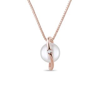 PEARL AND DIAMOND GOLD NECKLACE - PEARL PENDANTS - PEARL JEWELRY