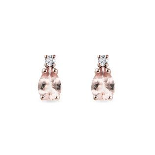 MORGANITOVÉ NÁUŠNICE S DIAMANTY V RŮŽOVÉM ZLATĚ - NÁUŠNICE S MORGANITEM - NÁUŠNICE