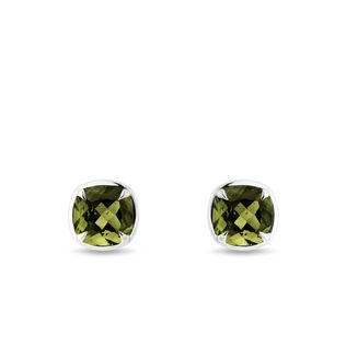 WHITE GOLD STUD EARRINGS WITH MOLDAVITES - MOLDAVITE EARRINGS - EARRINGS