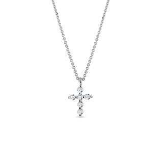 CROIX DÉLICATE EN OR BLANC 14 CT - COLLIERS AVEC DIAMANTS - COLLIERS