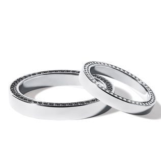 ALLIANCES MODERNES EN OR BLANC AVEC DIAMANTS TAILLE BRILLANT - ENSEMBLES D’ALLIANCES EN OR BLANC - ALLIANCES DE MARIAGE