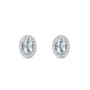 AQUAMARINE AND DIAMOND HALO EARRINGS IN WHITE GOLD - AQUAMARINE EARRINGS - EARRINGS