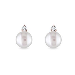 PEARL AND DIAMOND STUD EARRINGS IN ROSE GOLD - PEARL EARRINGS - PEARL JEWELRY