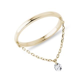 UNIQUE GOLD DIAMOND RING WITH A CHAIN - DIAMOND RINGS - RINGS