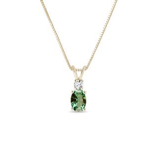 NÁHRDELNÍK SE ZELENÝM TURMALÍNEM A BRILIANTEM VE ZLATĚ - NÁHRDELNÍKY S TURMALÍNEM - NÁHRDELNÍKY