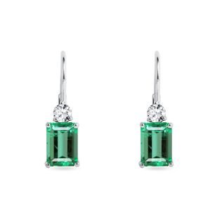 EMERALD AND DIAMOND EARRINGS IN YELLOW GOLD - EMERALD EARRINGS - EARRINGS