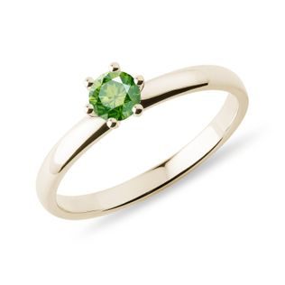 BAGUE DE FIANÇAILLES EN OR JAUNE AVEC DIAMANT VERT - BAGUES DE FIANÇAILLES AVEC DIAMANTS DE COULEUR - BAGUES DE FIANÇAILLES