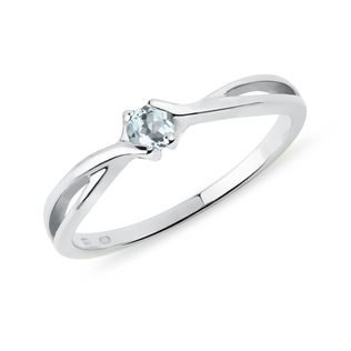 ROUND AQUAMARINE RING IN WHITE GOLD - AQUAMARINE RINGS - RINGS