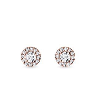 BOUCLES D'OREILLES AVEC DIAMANTS EN OR ROSE - PUCES D'OREILLES EN DIAMANT - BOUCLES D'OREILLES