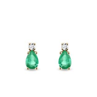EMERALD AND DIAMOND STUDS IN YELLOW GOLD - EMERALD EARRINGS - EARRINGS