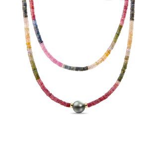 Náhrdelník z farebných zafírov s tahitskou perlou