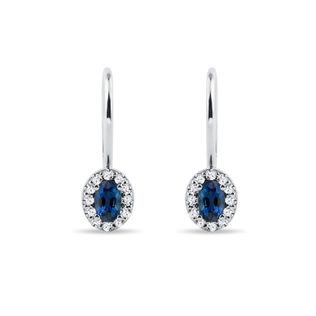 OVAL SAPPHIRE AND DIAMOND WHITE GOLD EARRINGS - SAPPHIRE EARRINGS - EARRINGS