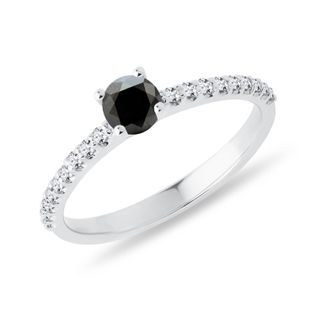 BAGUE D'OR BLANC 14 CT AVEC DIAMANT NOIR - BAGUES DE FIANÇAILLES AVEC DIAMANTS DE COULEUR - BAGUES DE FIANÇAILLES
